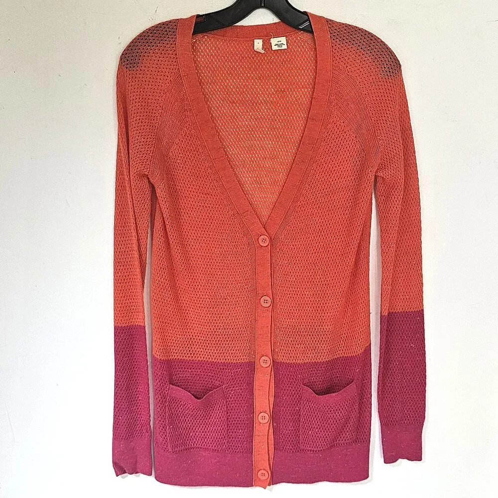 Moth Ombre Colorblock‎ Knit Button Front Cardigan Sweater XS TP Coral Pink